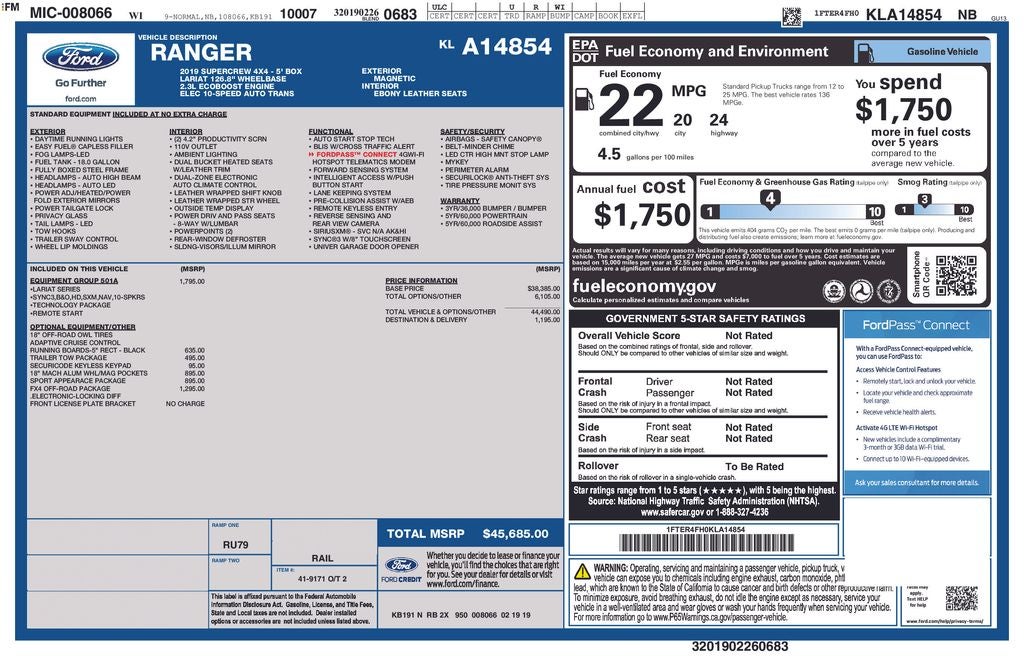 2019 Ford Ranger Lariat
