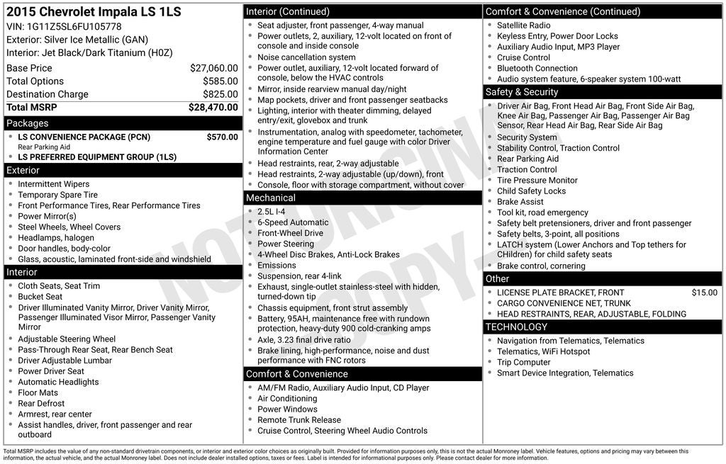 2015 Chevrolet Impala LS 1LS
