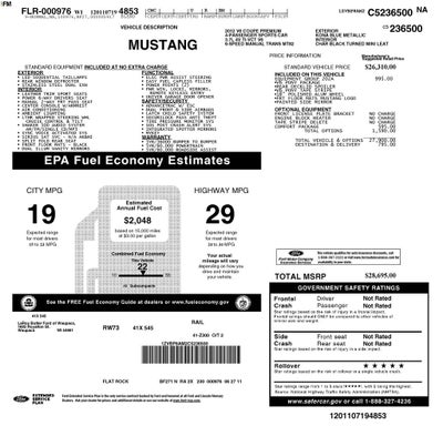 2012 Ford Mustang V6 Premium Manual