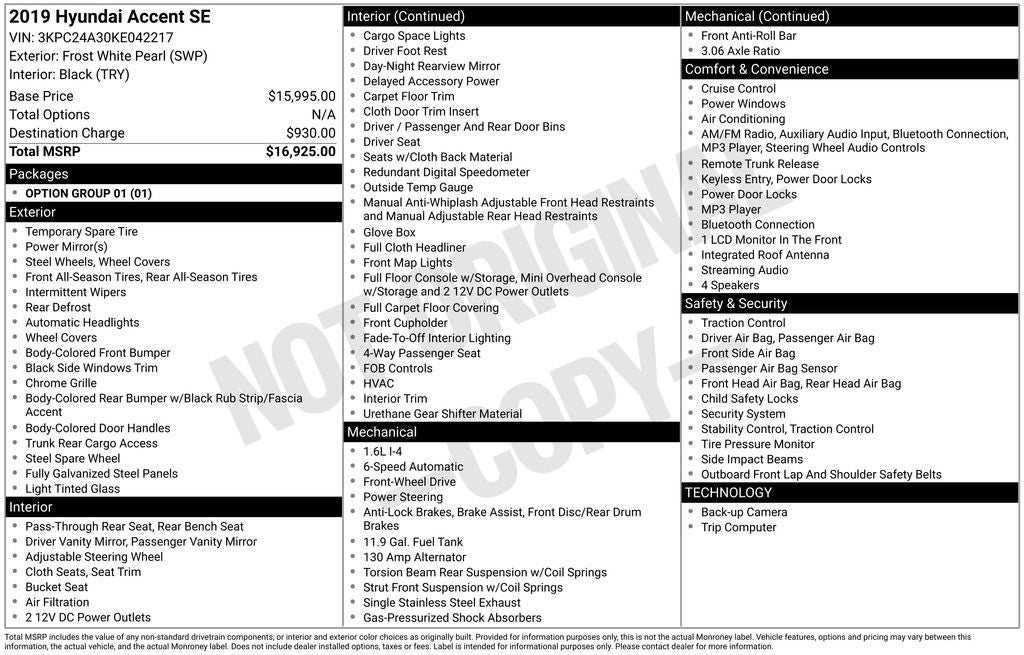 2019 Hyundai ACCENT SE