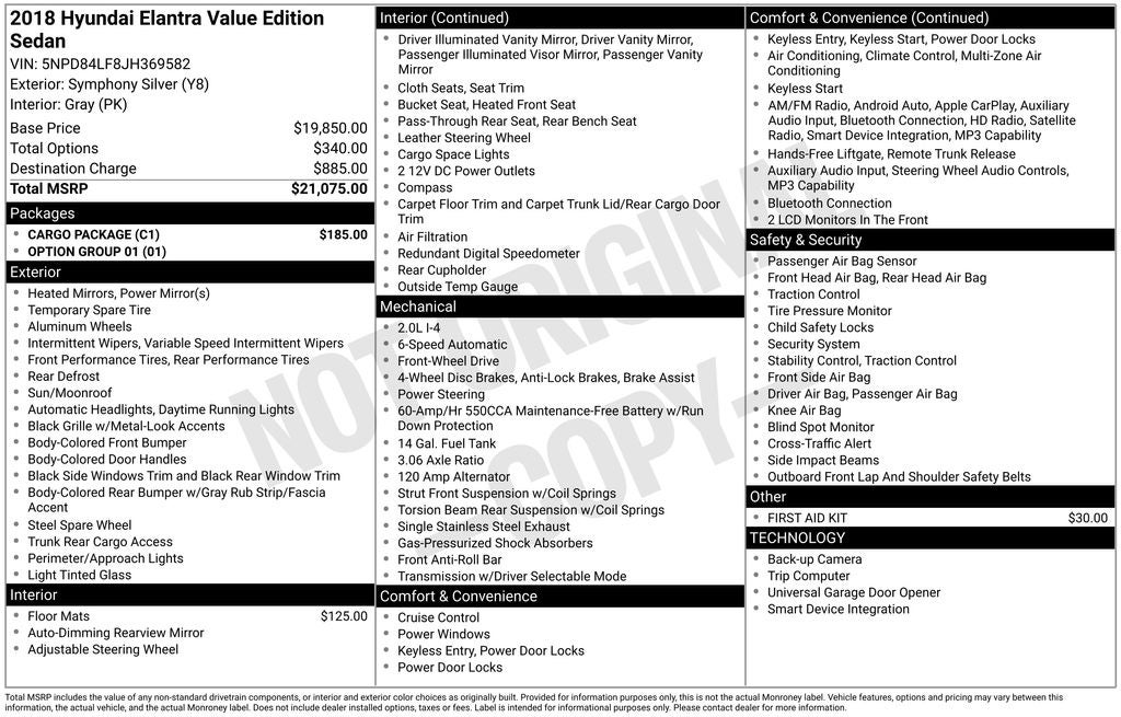 2018 Hyundai ELANTRA Value Edition