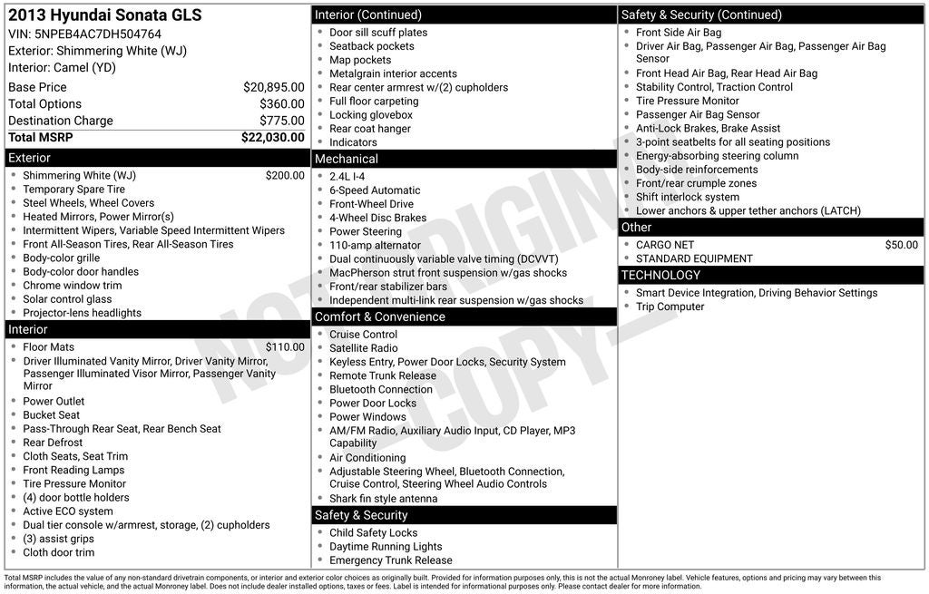 2013 Hyundai SONATA GLS