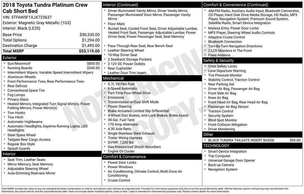 2018 Toyota Tundra Platinum 5.7L V8