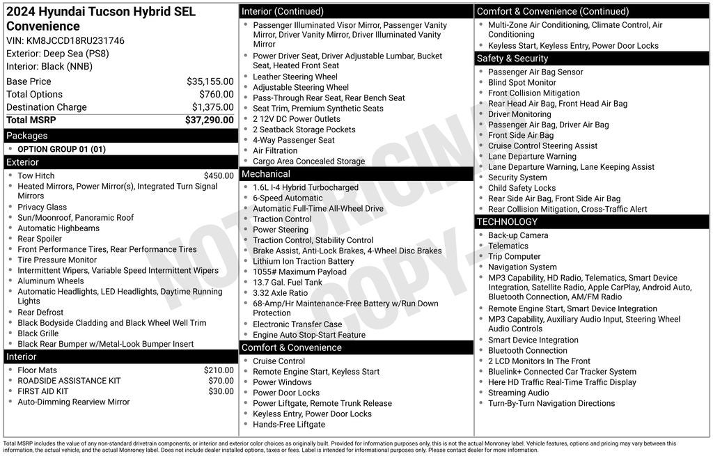 2024 Hyundai TUCSON HYBRID SEL Convenience